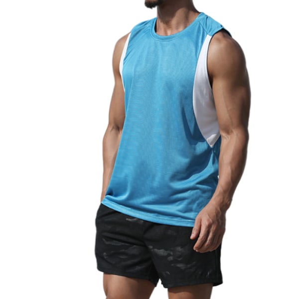 Lös Ärmlös Skjorta För Män Tank Top Elastisk Träning Blue,XL