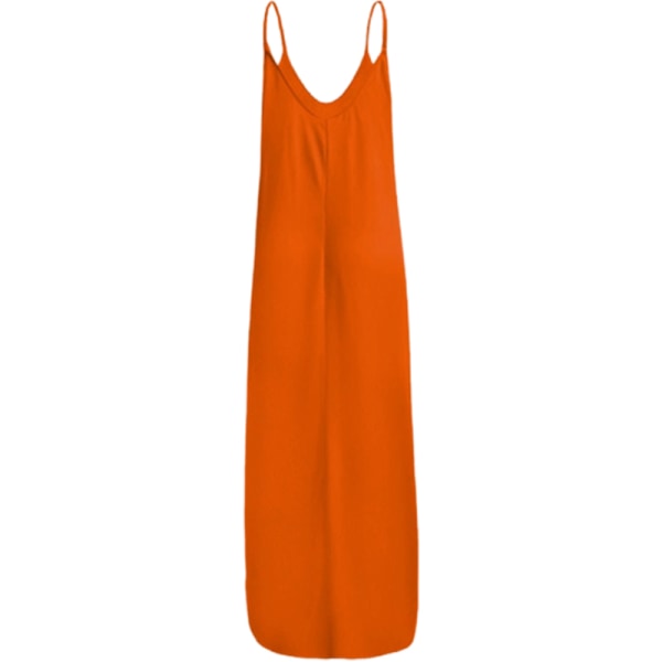 Dame Lang Maxi Kjole Slip Kjole V-hals Summer Beach Sundress Orange XXL