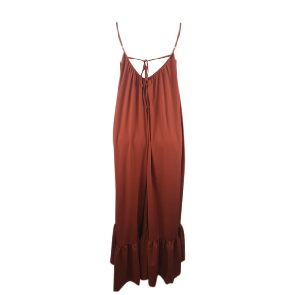 Sexet Suspender Ruffled Edge Large Hem Maxi Dress Womens Holiday Brown M