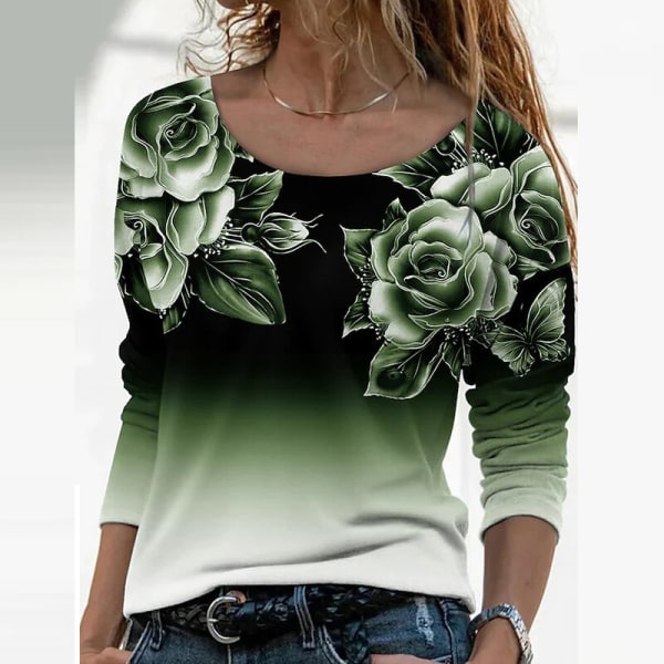 Naisten pitkähihaiset topit Gradient-paita Green 5XL