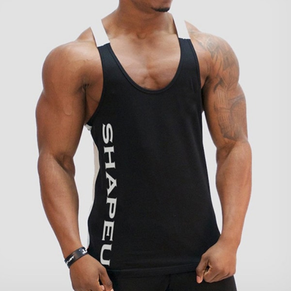 Ärmlös väst linne för män Fitness T-shirt Sweatshirt Tee Black 2XL