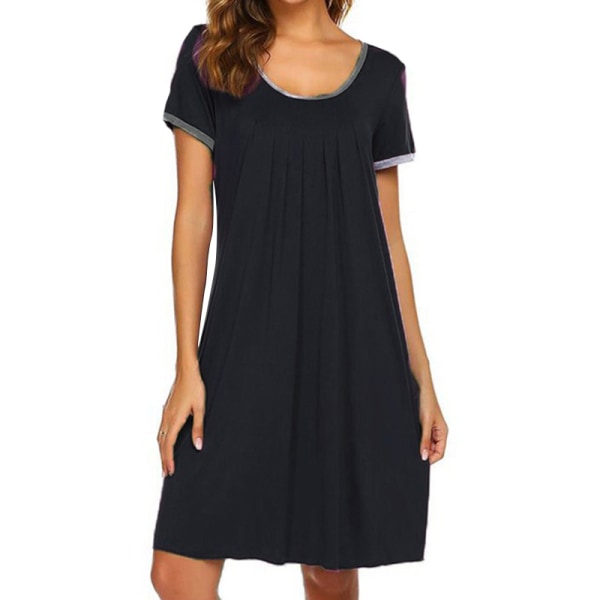 Kvinnors korta klänning färgmatchande oregelbunden kortärmad klänning Black XL
