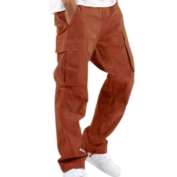 Mænds elastiske talje Loungewear ensfarvede bukser Orange L