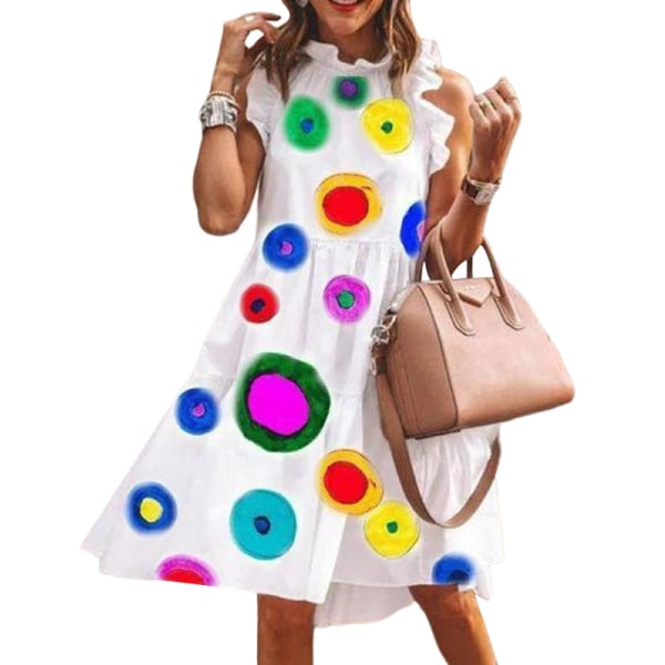 Korta klänningar för kvinnor ärmlösa sommar strandsolklänning Casual Rainbow Polka Dots L