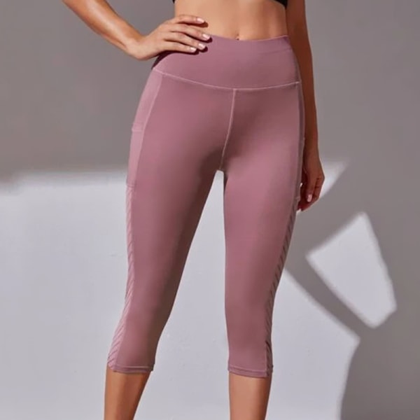Yogabyxor med hög midja för kvinnor Sports Cropped byxor med fickor Bönpasta M