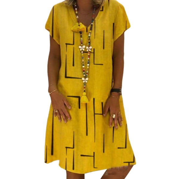 Kvinder V-hals A Line-kjole Mini Kjoler Kortærmet Summer Beach Yellow 5XL