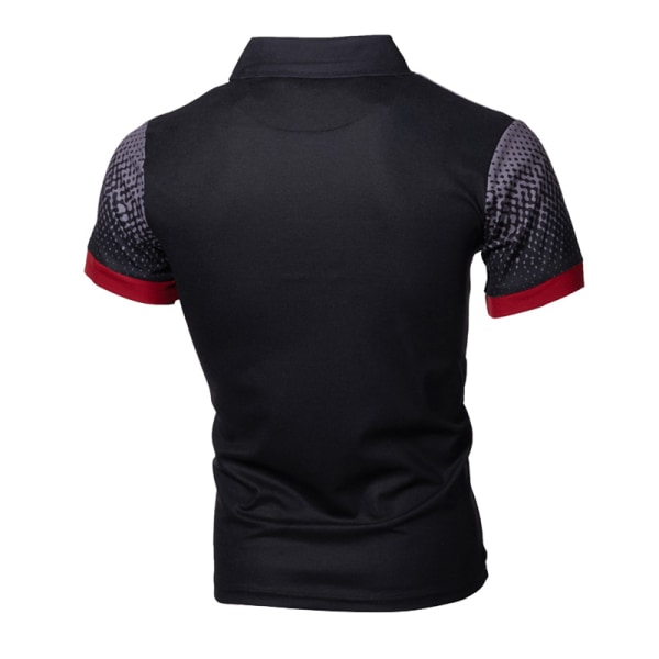 Slim Fit kortärmad pikétröja för män Färgmatchande T-shirts Black,XL