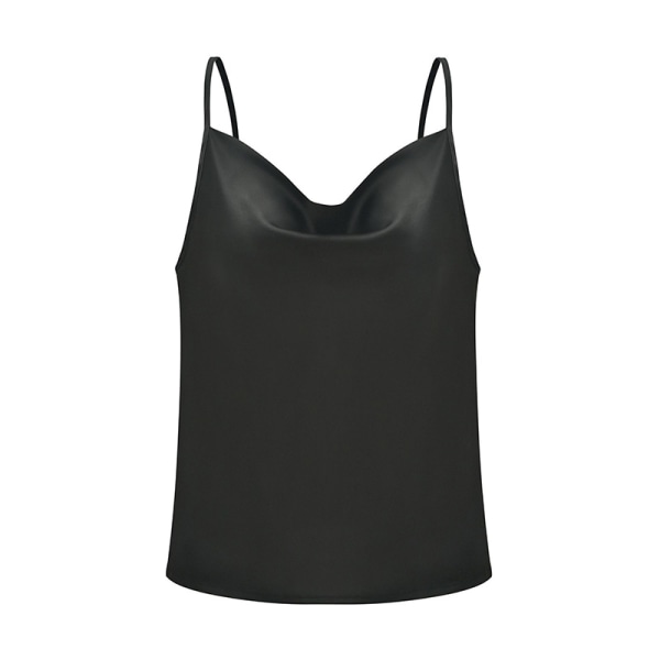 Damer Sexig sommar Silk Ärmlös Tank Shirt Beach Casual Top Black,XL