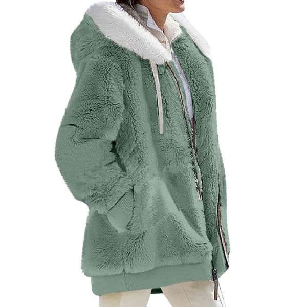 Naisten yksivärinen neuletakki vetoketjullinen Sherpa-takki Green 2XL