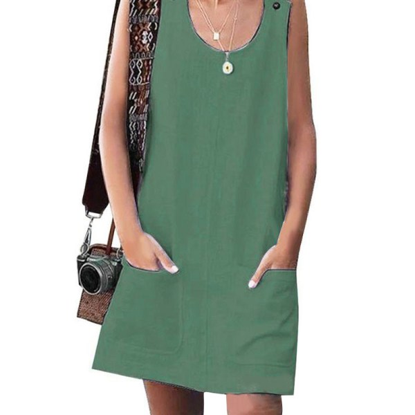 Dame kort mini kjole rund hals sommer strand solkjole tank kjole Army Green XL