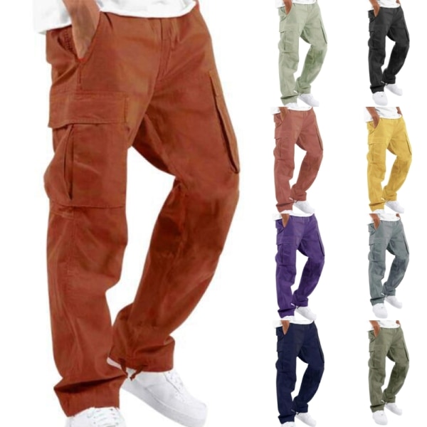 Mænds elastiske talje Loungewear ensfarvede bukser Orange M