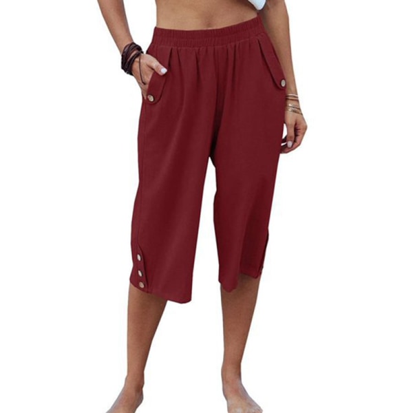 Kvinnor Mid Waist Byxor Enfärgad Palazzo Pant Wine Red S