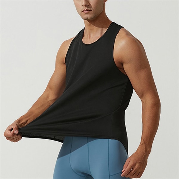 Herre atletisk T-shirt ensfarvede skjorter Bodybuilding Workout Svart M