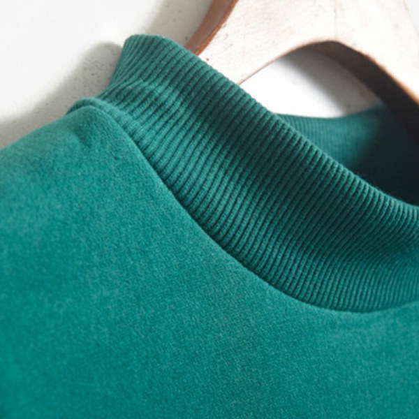 Langærmet ensfarvet sweatshirt til kvinder med rib tykke plystrøjer Grön 2XL