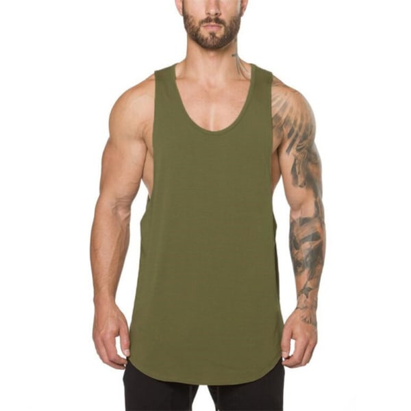 Miesten Gym Muscle Hihaton paita Tank Top Bodybuilding Vest Green,L