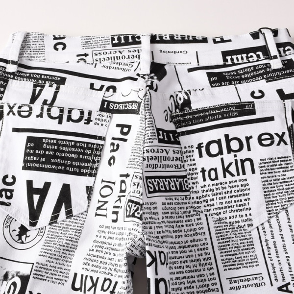 Miesten casual print farkut, muoti joustavat suoralahkeiset housut Newspaper,36