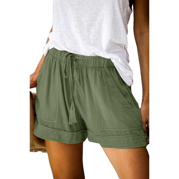 Damshorts Nederdel med hög midja elastiska strandbyxor med snörning Army Green 3XL