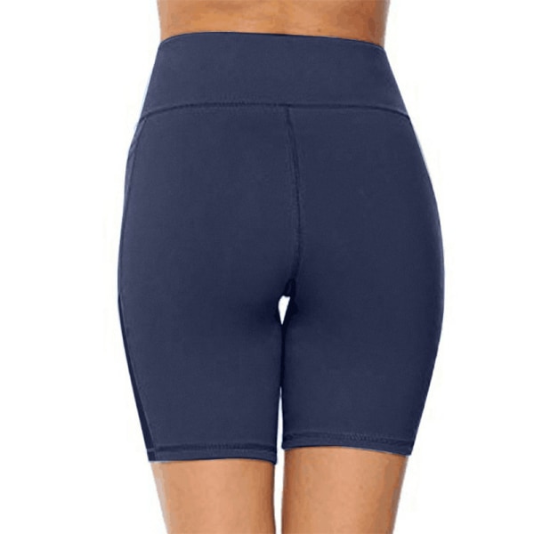 Kvinders højtaljede yogashorts Skinny Workout-sidetaske Navy blue,3XL