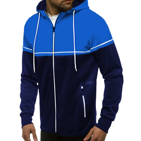 Miesten väriä vastaava hupullinen takki Pusero vetoketjullinen päällystakki Blue XXL