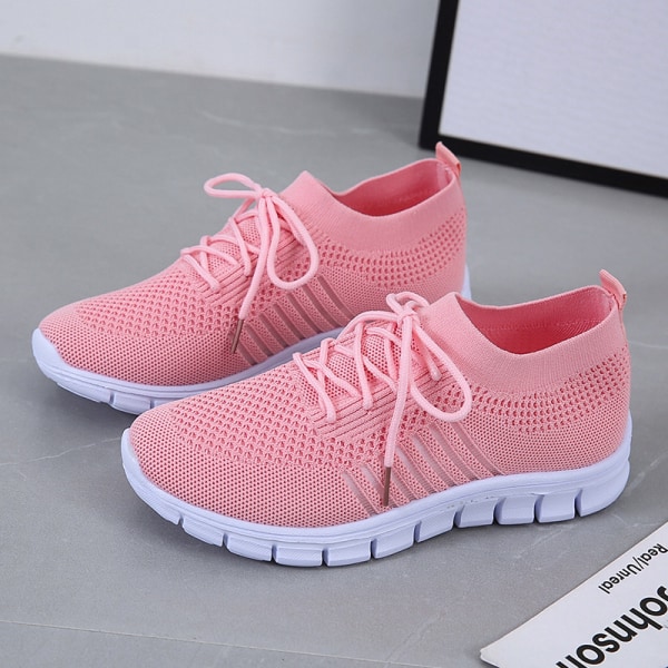 Dam Mesh Sneakers Athletic Lättvikts andas Casual Shoes Pink,35