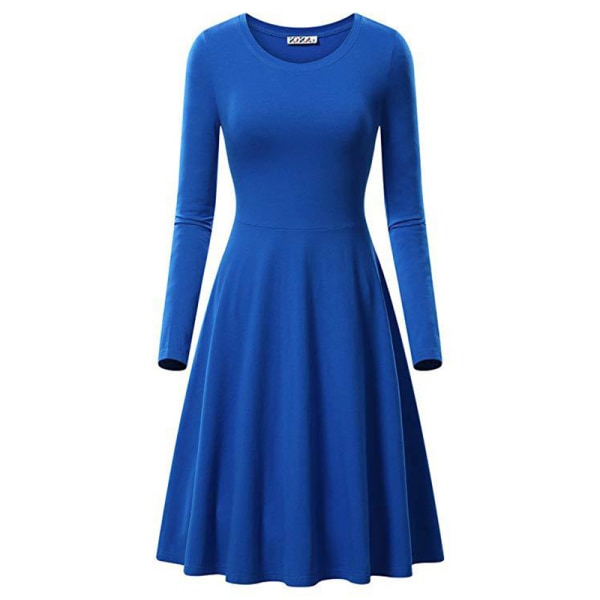 Dame A Line Midi Dress Swing Kjoler Slim Fit Rundhals Party Royal Blue 4XL