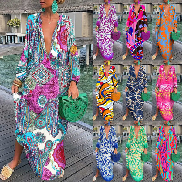 Dame V-hals kjole Color Block Maxikjoler Zebra Print XL