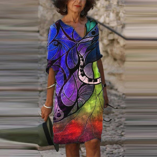 Klänningar med abstrakt print för damer Shift Knälång Klänning Positioning Flower 2XL
