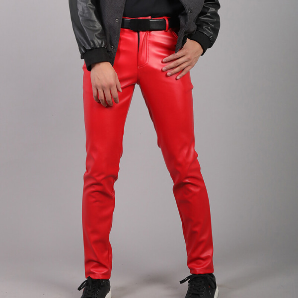 Avsmalnande byxor för män med fickor i konstläder Red 31