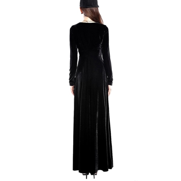 Vinterklänning för kvinnor med V-ringad guld sammet cocktail långärmad klänning black,L