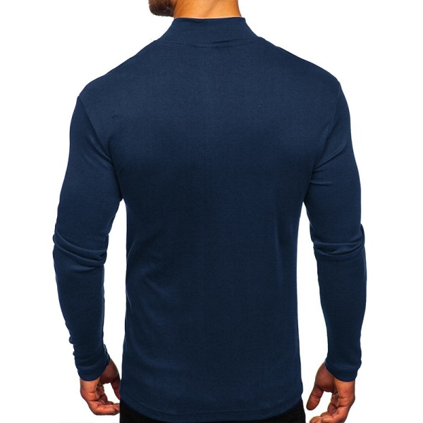 Mænd højkrave Toppe Casual T-shirt Bluse Pullover Sweatshirt Royal Blue L
