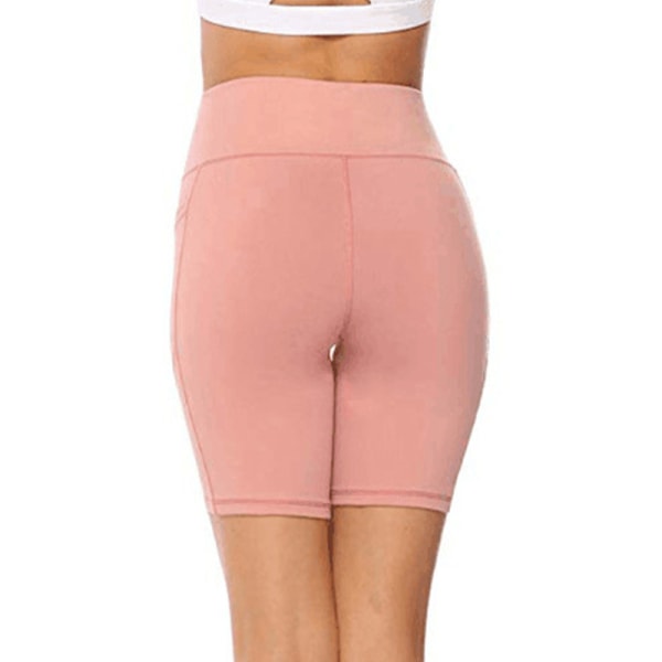 Kvinders højtaljede yogashorts Skinny Workout-sidetaske Pink,XL