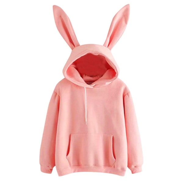 Kvinnor Solid Warm Sweatshirt Dragsko Söta öron Hoody Toppar Pink XL