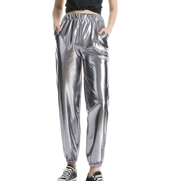 Dambyxor med hög midja Metallic Loungewear Shin-byxor Gray L