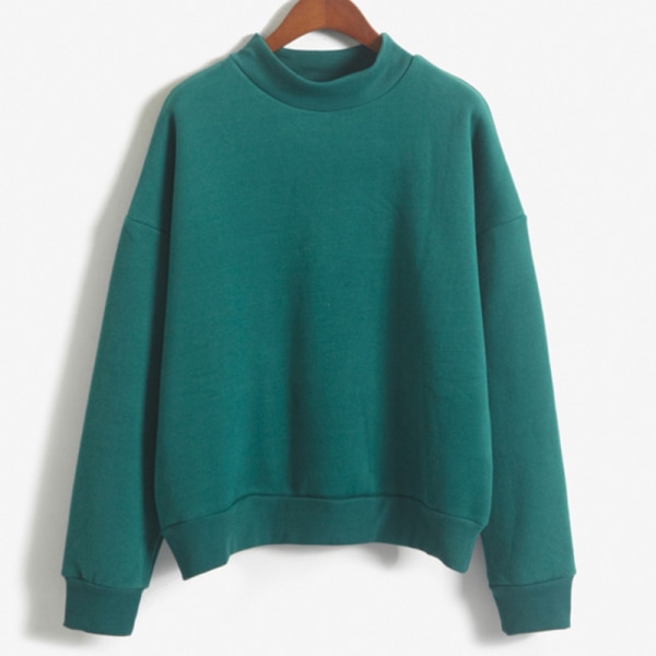 Langærmet ensfarvet sweatshirt til kvinder med rib tykke plystrøjer Grön XL
