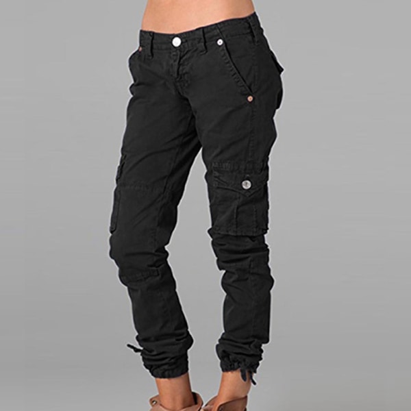 Kvinder ensfarvede bukser Mid Waist Loungewear Black 2XL