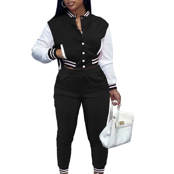 Naisten SlimVarsity takki ja lenkkeilyhousut 36-osainen verryttelypuku Black S