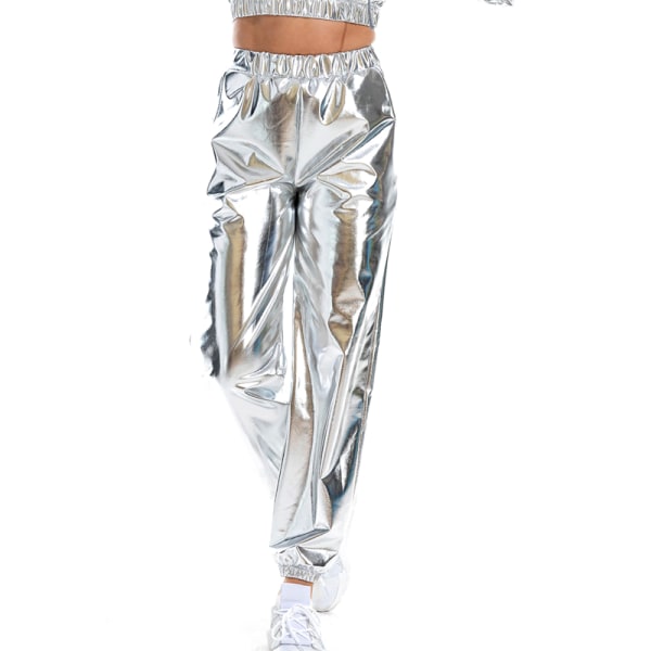 Dambyxor med hög midja Metallic Loungewear Shin-byxor Silver 2XL