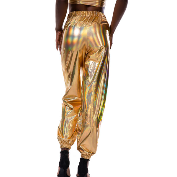 Kvinder High Waist Bukser Metallic Loungewear Shin Bukser Fantasy Gold L