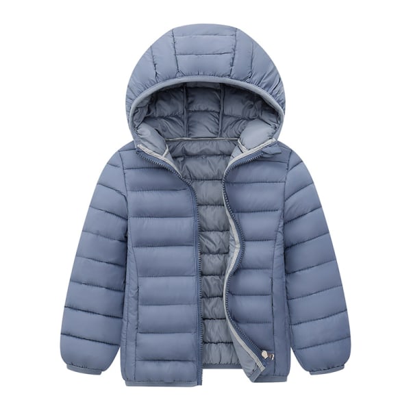 Børn Ensfarvede Langærmede Hættefrakker Front Lynlås Outwear Light Grey 180cm