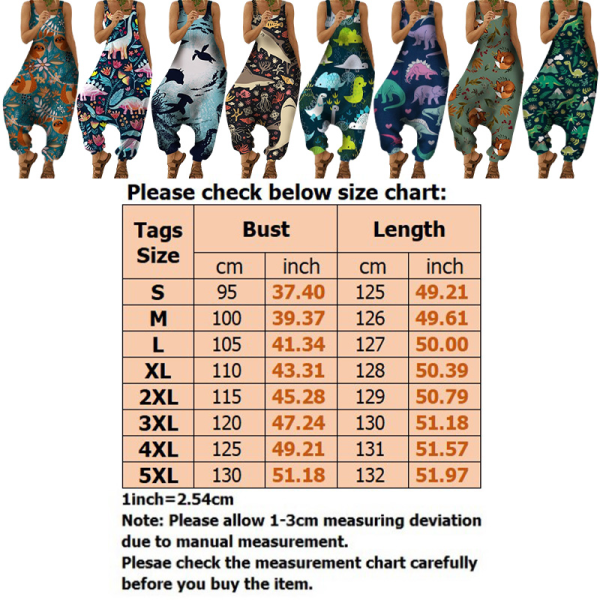 Kvinder Jumpsuits med brede ben Bohemian lange bukser 1# Dinosaur 2XL