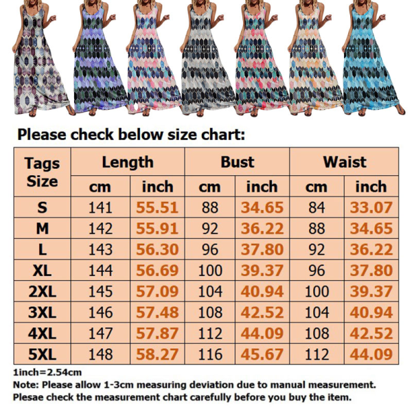 Kvinder V-hals Spaghetti Strap Diamond Print Sundress Maxi Kjoler Colorful Blue 2XL