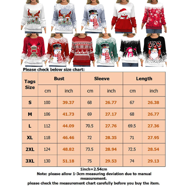 Dame Xmas Pullover Santa Claus Printed Christmas Sweatshirt Röda snöflingor 2XL
