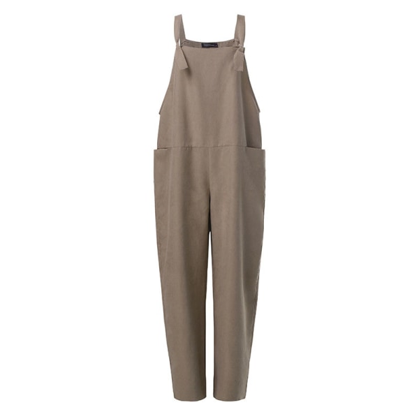 Kvinder Sommerbukser Jumpsuit Bomuld Linned Overall Suspender Bukser Khaki,4XL