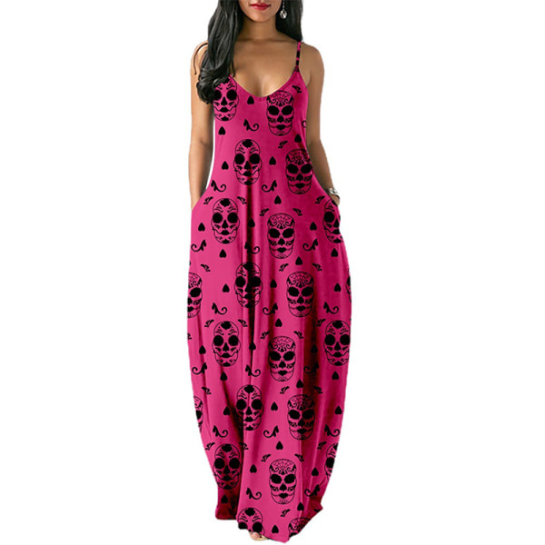 Naisten V-kaula kesäinen aurinkomekko Cami Long Dress Rose Red S