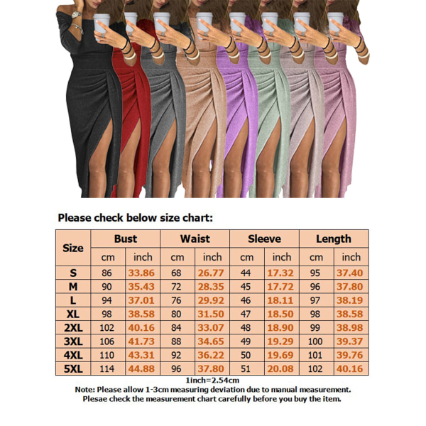 Naisten pitkähihaiset Midi-pitkät mekot Kiiltävät iltapuvut Brown 3XL