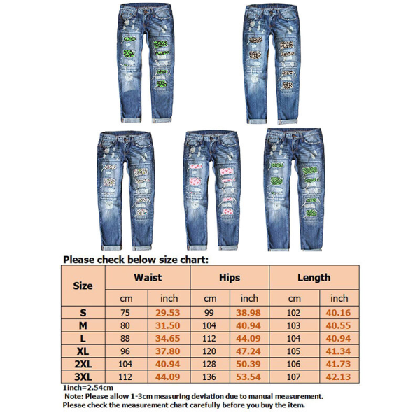 Naisten Print housut taskuilla Farkut Rento casual aika Grön XL