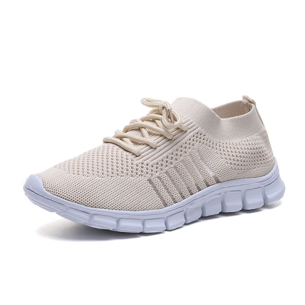 Dam Mesh Sneakers Athletic Lättvikts andas Casual Shoes Beige,35