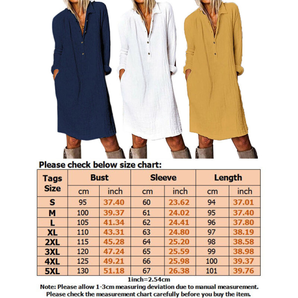 Långärmade damklänningar i enfärgad klänning Khaki XL
