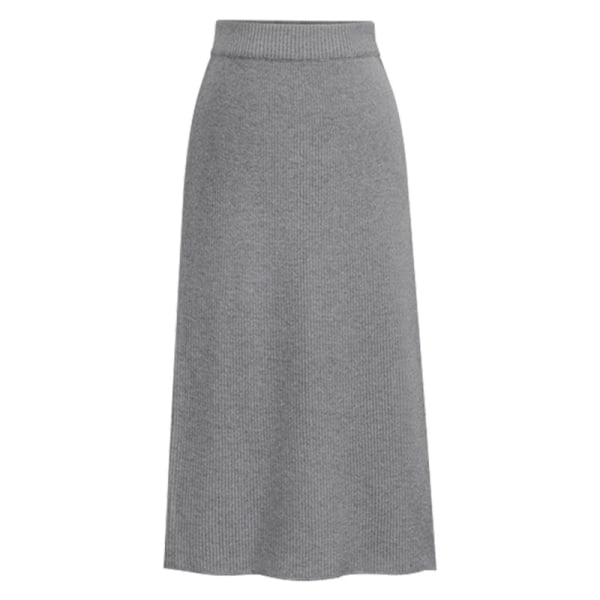 Dame Split ensfarvet midi-nederdel Strikkede højtaljede nederdele Ljusgrå 2XL