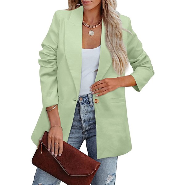 Kvinder langærmet business jakker ensfarvet cardiganjakke Pale Green XL